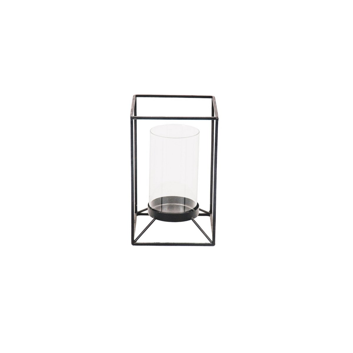 Lantaarn - metaal/glas - zwart - 12,5x12,5x20cm
