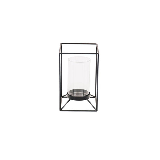 Lantaarn - metaal/glas - zwart - 12,5x12,5x20cm