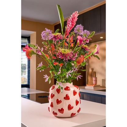 Hearts Vaas - H28 x Ø29 cm - Keramiek - Roze, Rood