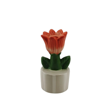 Kaarsenhouder - Tulip - steengoed zand/oranje- 9x8,5x17,5 cm