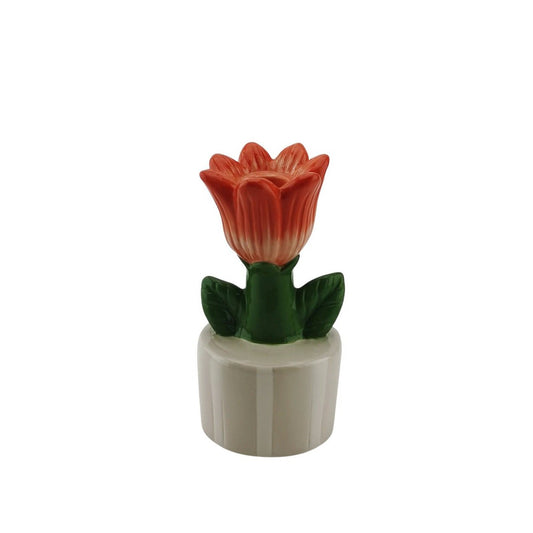 Kaarsenhouder - Tulip - steengoed zand/oranje- 9x8,5x17,5 cm