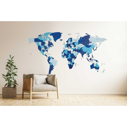 Eco Wood Art (EWA) Houten Wandpuzzel Wereldkaart Blauw Maat S, 2611,100x55x1,2cm