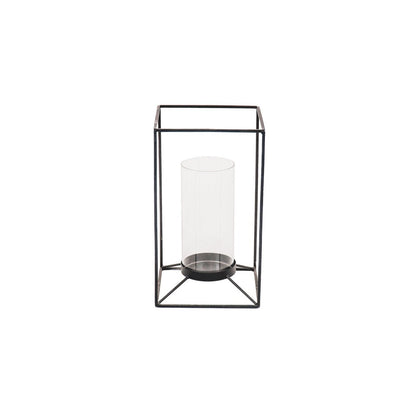 Lantaarn - metaal/glas - zwart - 14,5x14,5x25cm