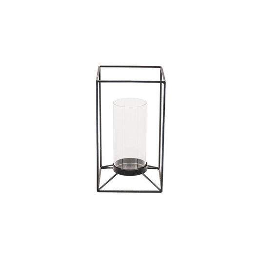 Lantaarn - metaal/glas - zwart - 14,5x14,5x25cm