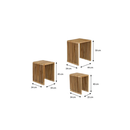 Yonker Bijzettafel - Set van 3 - L44 x B34 x H50 cm - Gerecycled Hout - Bruin