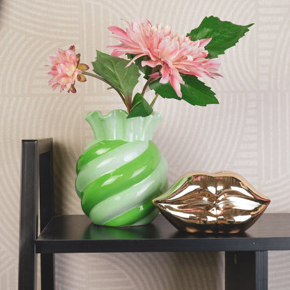 VASE- SWIRL-STONEY SEQUARE- MINT/ GROEN- 13X13X15.5CM