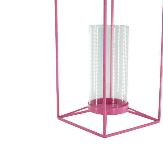 Lantaarn - Metaal/Glas - Roze - 12,5x12,5x20cm