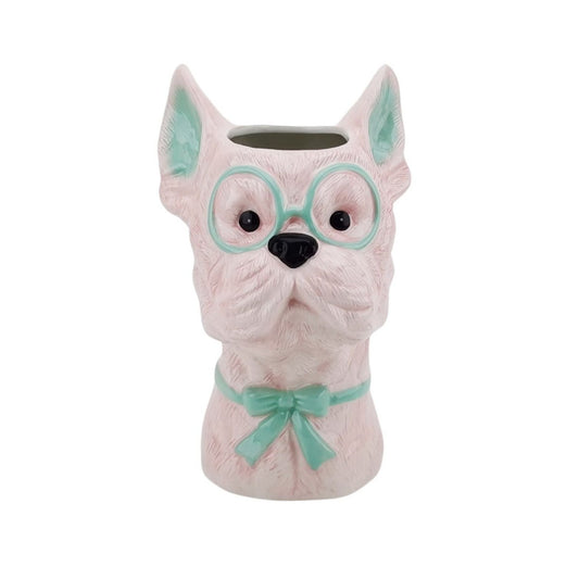VASE -FLOWER VASE DOG - Pink/ mint - 13,5x14,5x23cm