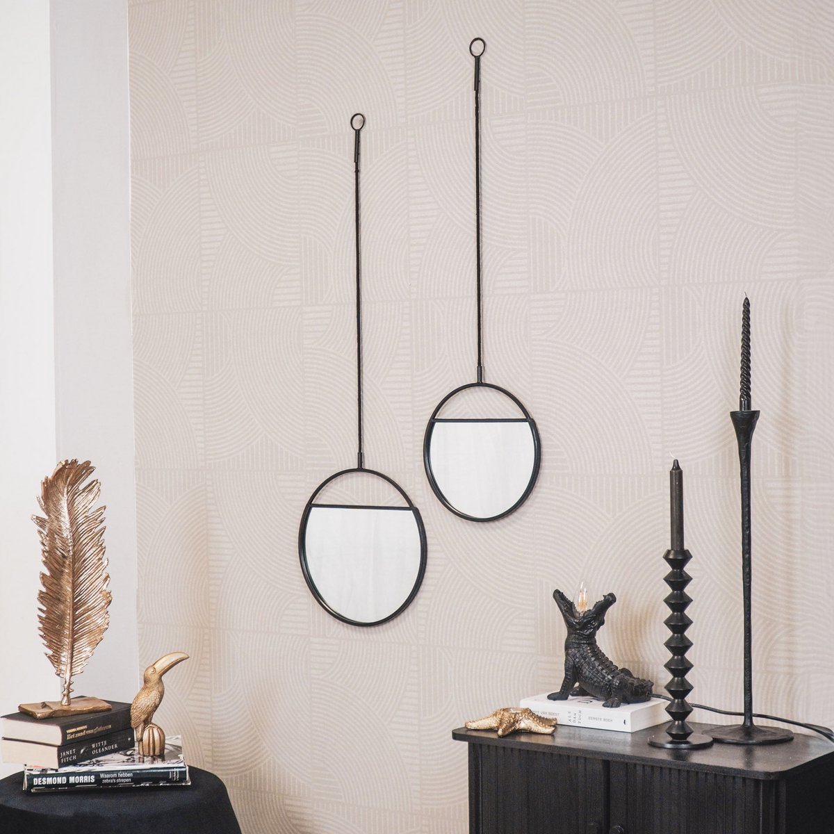 Mirror - Round Wall Mirrors - Metal - Black -S2- 25x90 & 30x100