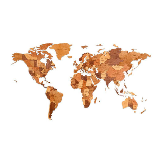 Eco Wood Art (EWA) Houten Wandpuzzel Wereldkaart Choco World, Size L, 2727, 192x105 cm