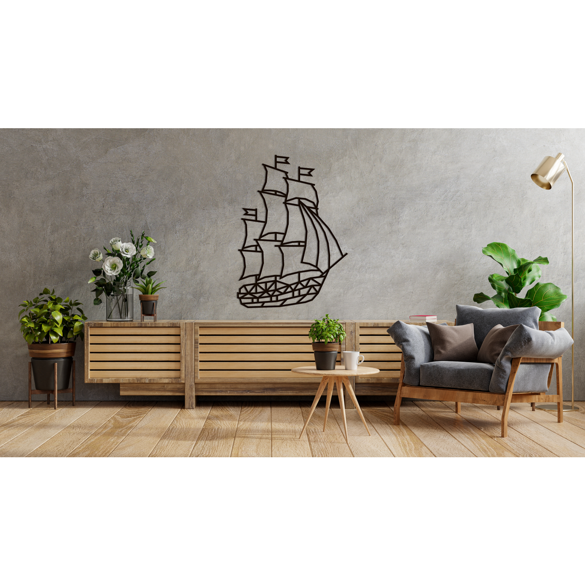 Eco Wood Art (EWA) Wandpuzzel Schip, 1553, 59,7x0,7x82,7cm