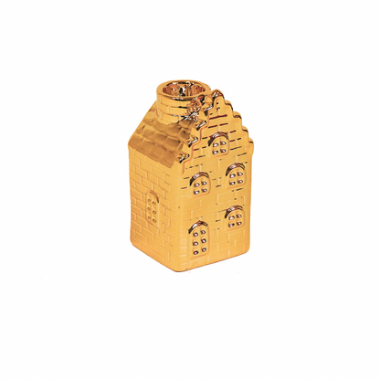 Kaarshouder - Huis - Keramiek - Goud - 6x6x11cm