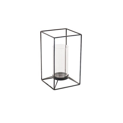Lantaarn - metaal/glas - zwart - 14,5x14,5x25cm