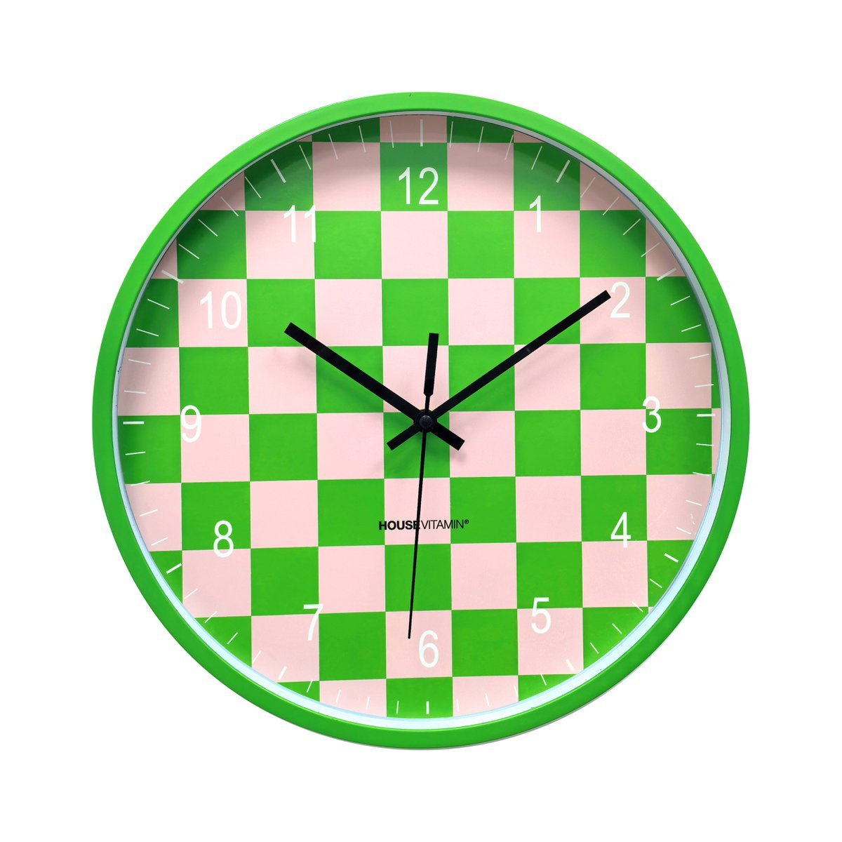 Klok - wandklok - blokpatroon - groen/roze - 34x4x34cm