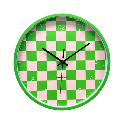 Klok - wandklok - blokpatroon - groen/roze - 34x4x34cm