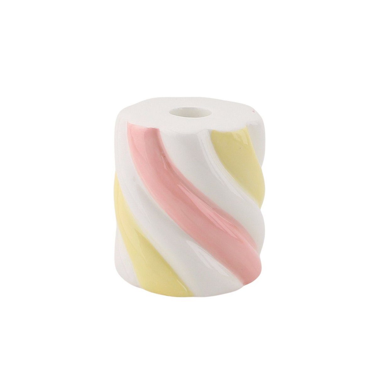 Kandelaar - Marshmellow -Gellow/roze/wit - 8,5x8,5x9cm