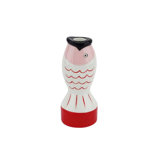 Kandelaar - Vis - rood/wit/roze - 7x7x16,5 cm