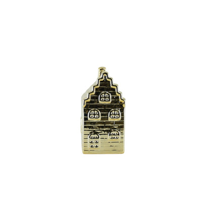 Ornament- Spaarpot - Huis - Keramiek- Goud -7x7x13cm