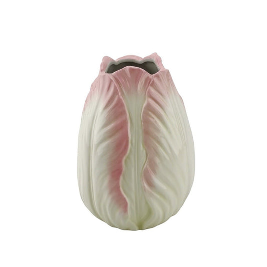 Vaas- tulpen hoofd steengoed- roze- 14x14x19cm