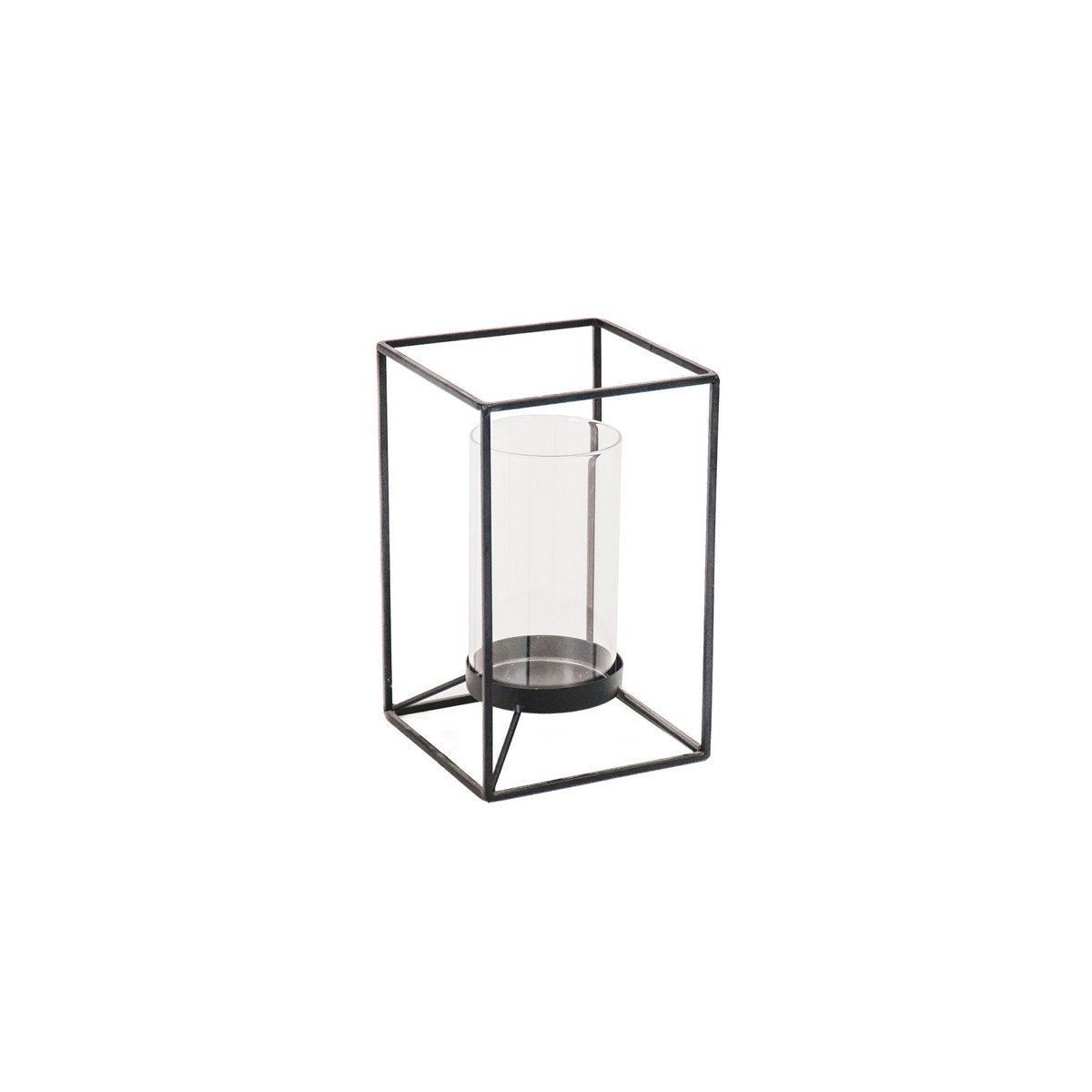 Lantaarn - metaal/glas - zwart - 12,5x12,5x20cm