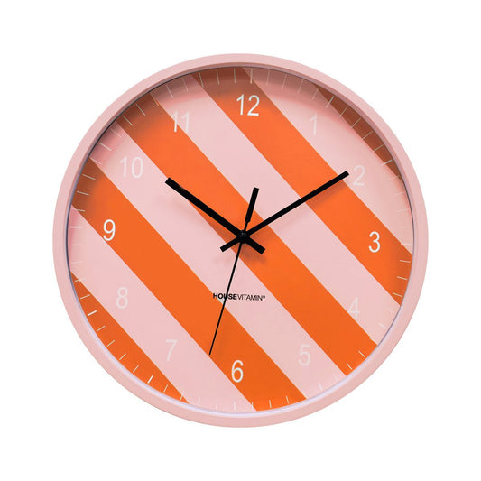 Klok - wandklok - gestreepte patroon -orange/roze -34x4x34cm
