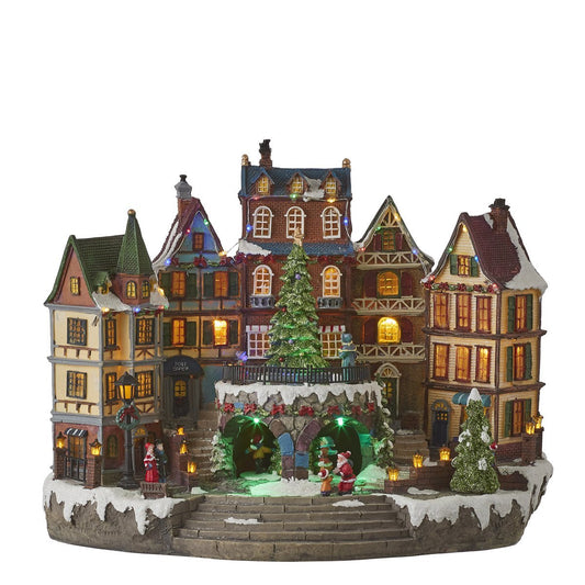LuVille Kerstdorp Miniatuur Dorpsplein - L42 x B25 x H32 cm