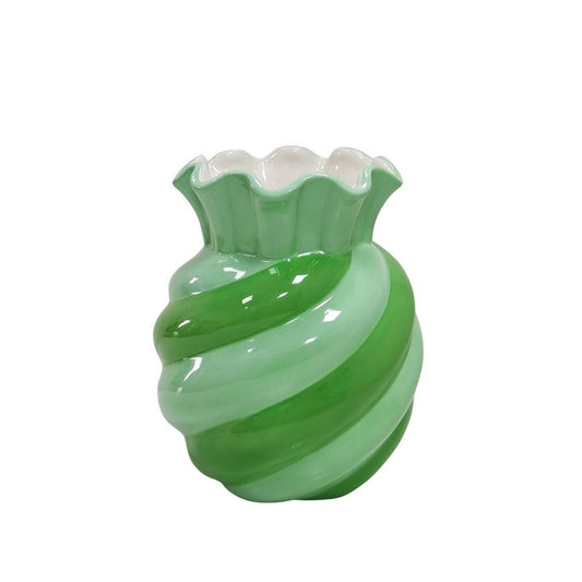 VASE- SWIRL-STONEY SEQUARE- MINT/ GROEN- 13X13X15.5CM