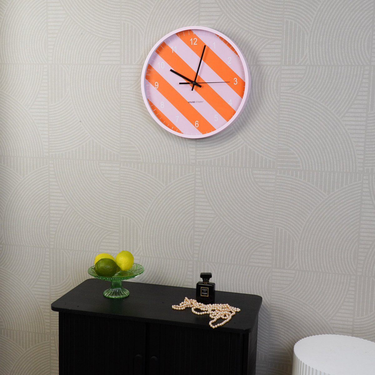 Klok - wandklok - gestreepte patroon -orange/roze -34x4x34cm