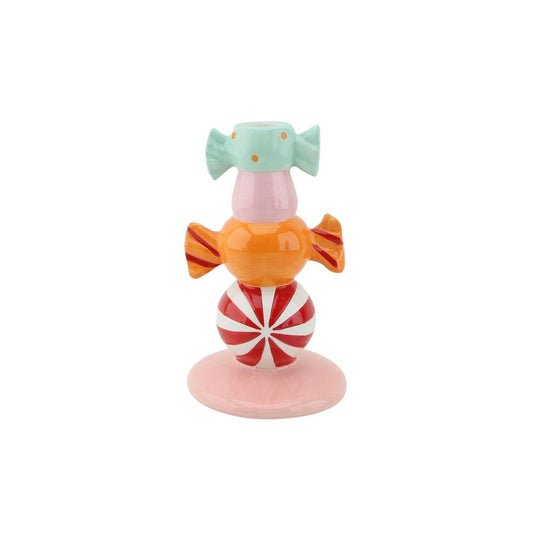 Kandelaar met toffee candy-multi kleur-11x11x18cm