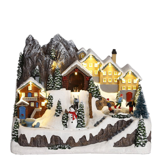 LuVille Kerstdorp Miniatuur Wintertafereel - L33 x B22 x H24 cm