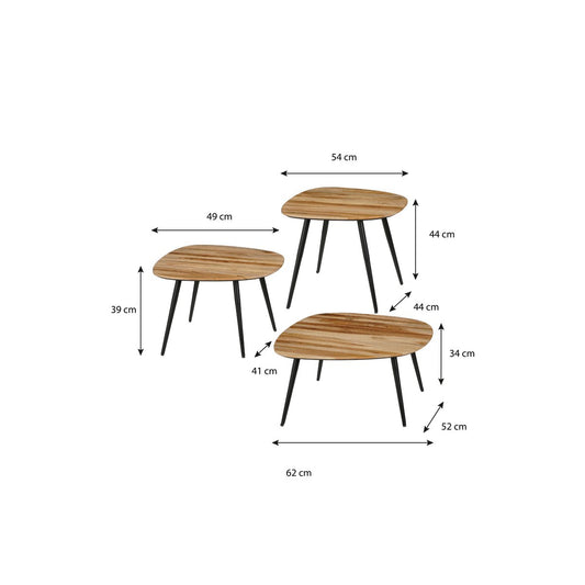 Jailey Bijzettafel - Set van 3 - L62 x B52 x H34 cm - Gerecycled Hout - Bruin