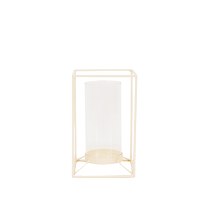 Lantaarn - metaal/glas - zand - 14,5x14,5x25cm
