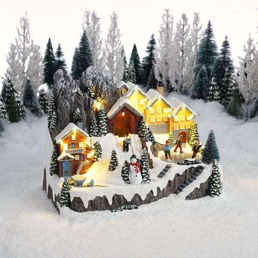 LuVille Kerstdorp Miniatuur Wintertafereel - L33 x B22 x H24 cm