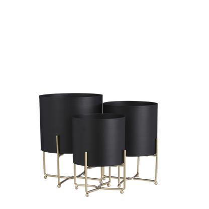 Aries Bloempot op Standaard - Set van 3 - H32 x Ø24 cm - Zwart