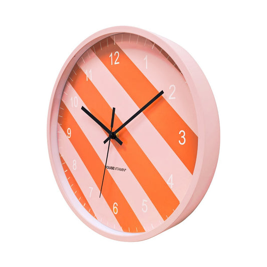 Klok - wandklok - gestreepte patroon -orange/roze -34x4x34cm