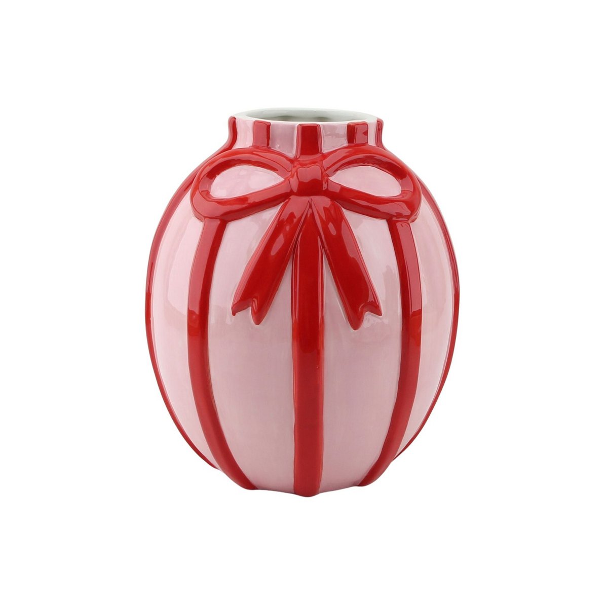 VASE- Bloemvaas Ribbon-roze/Red-17x17x17,5cm
