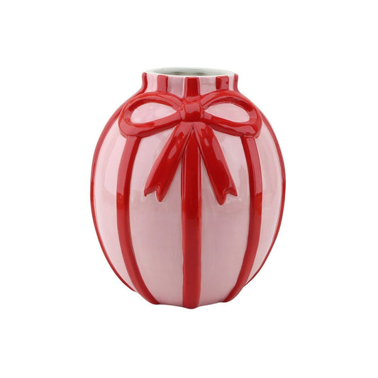 VASE- Bloemvaas Ribbon-roze/Red-17x17x17,5cm